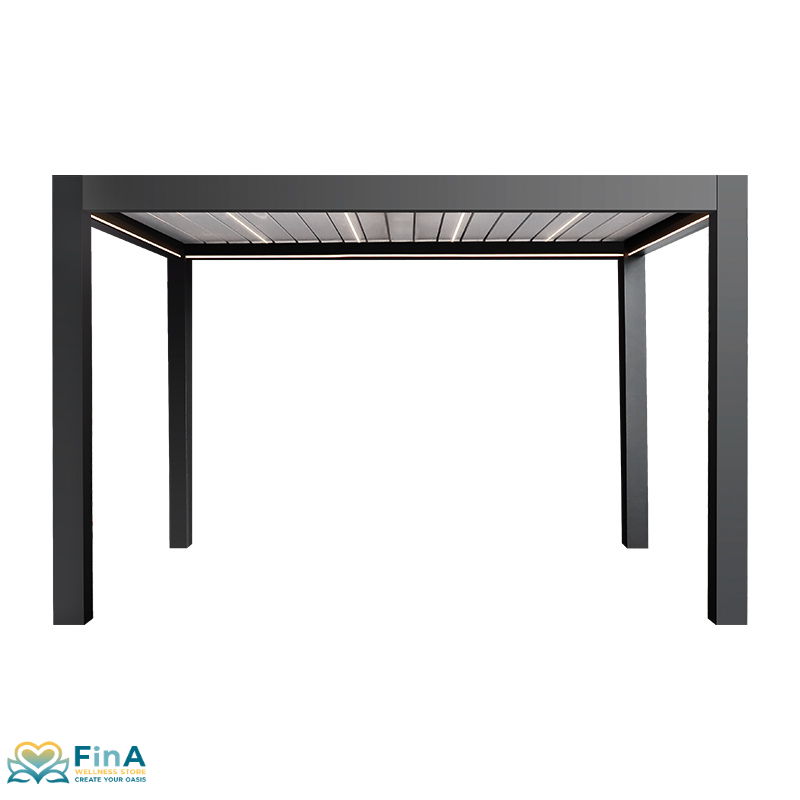 JJSpa DesignGuard Bioclimatic Pergola - modern aluminum pergola with LED lighting in front view